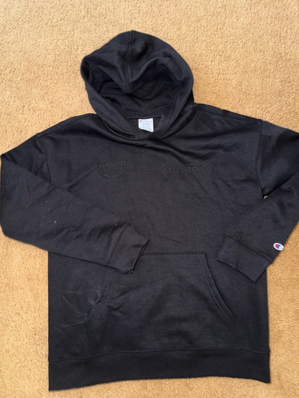 Champion Black Pullover Hoodie with Tonal Script